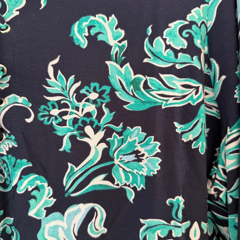 JM Collection 3/4 Sleeve Paisley Turquoise Lace-Up Tunic Top 1X – NWT - Picture 9 of 13